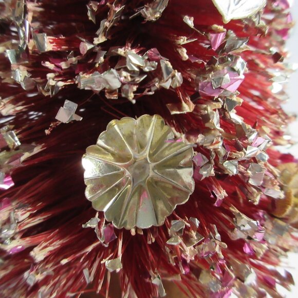 Red & Green Bottle Brush Flocked Christmas Tree 7" Delta Novelty Japan Vintage - Picture 6 of 16